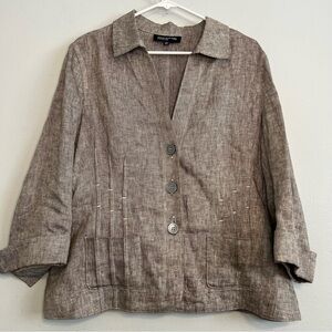 JNY 100% Linen Blazer Jacket Lightweight Beach Travel Sz 16 Portable Casual